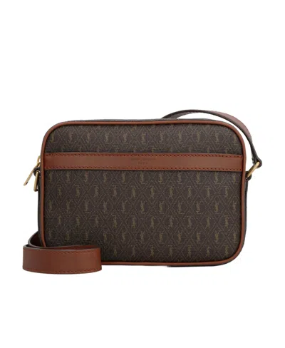 Saint Laurent Monogram-print Messenger Bag In Brown