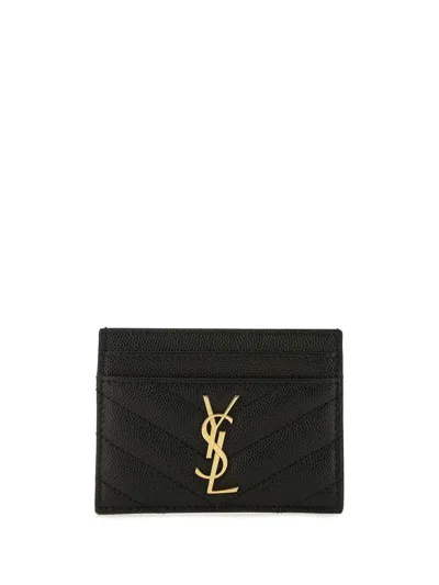 Saint Laurent Monogram Quilted Card Holder In Black