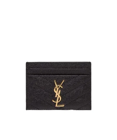 Saint Laurent Monogram Quilted Cardholder In Black