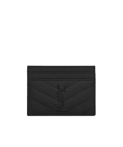 Saint Laurent Monogram Quilted Cardholder In Black