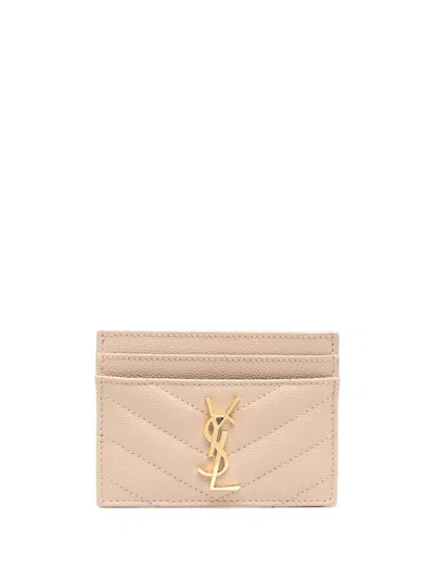 Saint Laurent Monogram Quilted Cardholder In Neutral