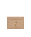 Saint Laurent Monogram Quilted Cardholder In Nude