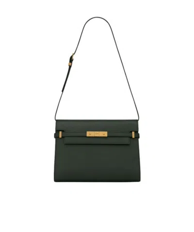 Saint Laurent Monogram Quilted Clutch Bag In Green
