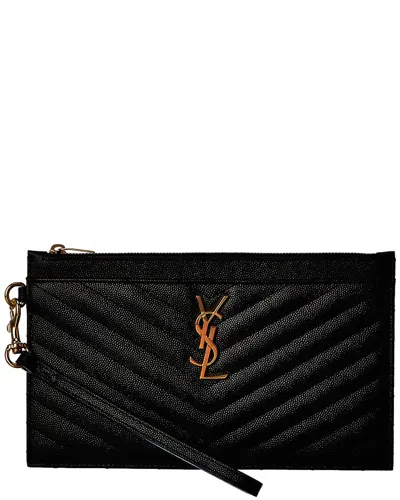 Saint Laurent Monogram Quilted Leather Clutch In Black