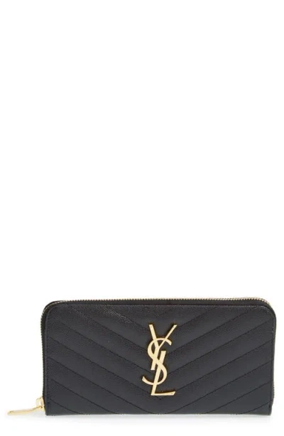 Saint Laurent Monogram Quilted Leather Wallet In Black