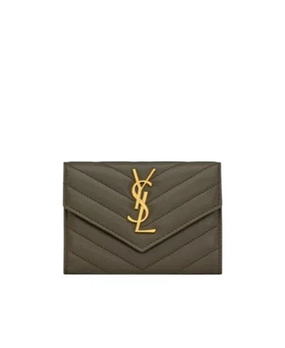 Saint Laurent Monogram Quilted Wallet In Green