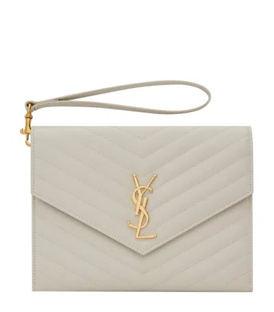 Saint Laurent Monogram  Matelassé Clutch Pouch In White