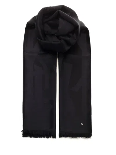 Saint Laurent Monogram Scarf In Wool Jacquard Scarves And Foulards Black