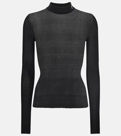 Saint Laurent Monogram Silk Mockneck Top In Black