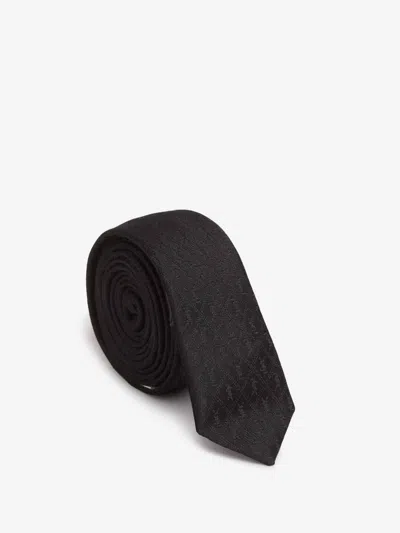 Saint Laurent Monogram Silk Tie In Black
