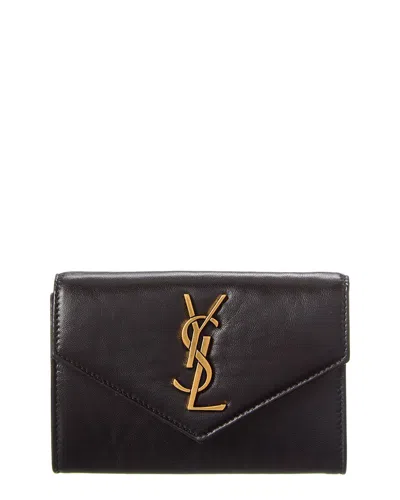 Saint Laurent Monogram Small Leather Envelope Wallet In Black