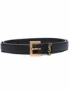 Saint Laurent Cassandre Thin Leather Belt In Black
