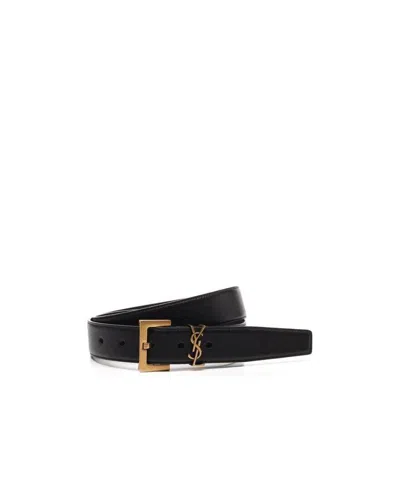 Saint Laurent Monogram Square-buckle Belt In Black