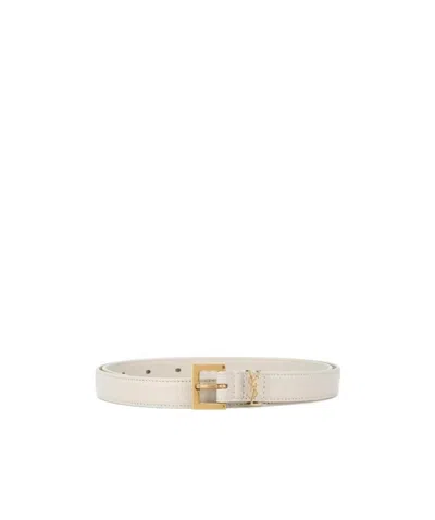 Saint Laurent Cassandre Leather Belt In White