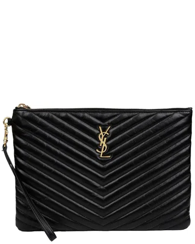 Saint Laurent Monogram Tablet Pouch (authentic Pre-loved) In Black