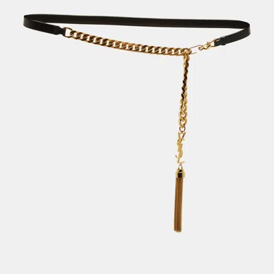 Pre-owned Saint Laurent Monogram Tassel L Chain Belt Black Leather