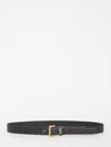 Saint Laurent Cassandre Thin Leather Belt In Black