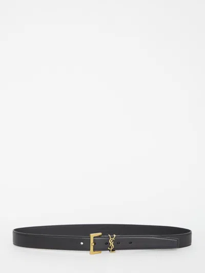 Saint Laurent Monogram Thin Belt In Black