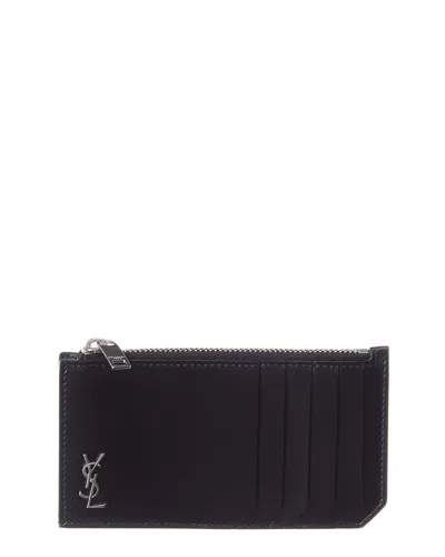 Saint Laurent Monogram Tiny Leather Card Case In Black