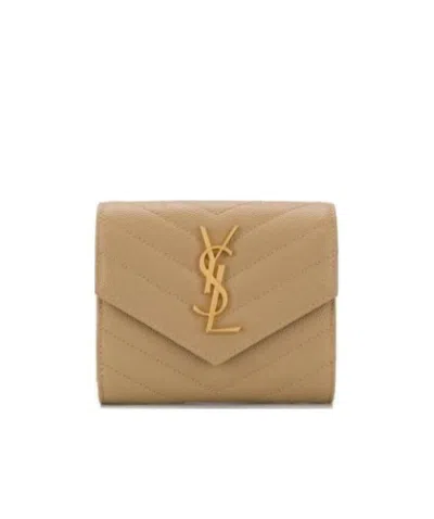 Saint Laurent Monogram Tri-fold Wallet In Nude