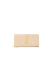 Saint Laurent Monogram Zip Around Wallet In Grain De Poudre Embossed Leather In Nude