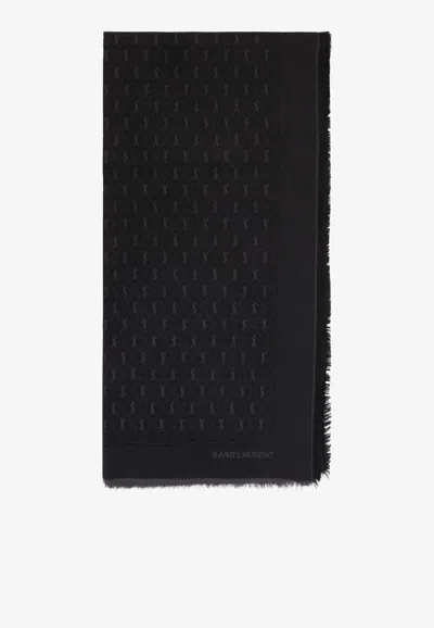 Saint Laurent Monogram Wool Scarf In Black