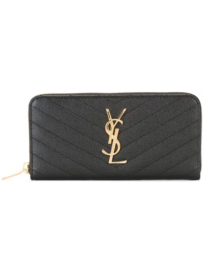 Saint Laurent Monogram Zip Around Wallet In Black