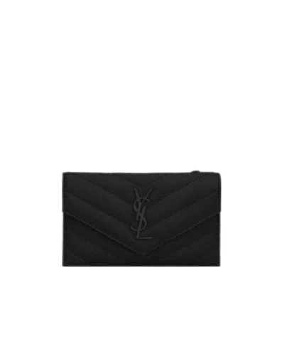 Saint Laurent Monogram Zip Cardholder In Black