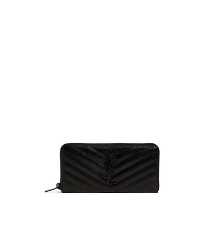 Saint Laurent Monogram Zip-around Wallet In Black