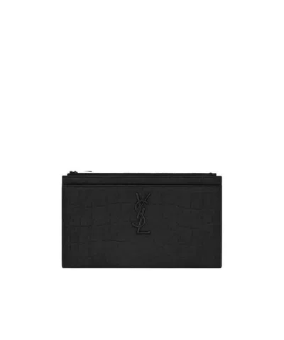 Saint Laurent Monogram Zipped Clutch Bag In Black
