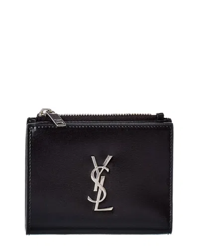 Saint Laurent Monogram Zippered Leather Card Case In Black