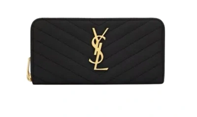 Saint Laurent Monogram Zippered Wallet In Black
