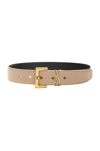 Saint Laurent Monogramme Leather Belt In Dark Beige