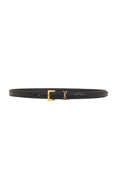 Saint Laurent Cassandre Thin Calfskin Belt Logo In Black
