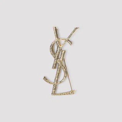 Saint Laurent Monogramme Brooch In Gold