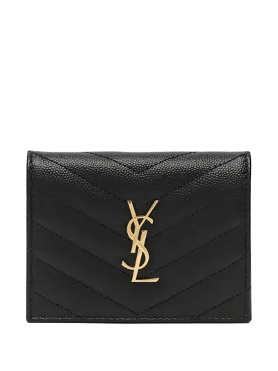 Saint Laurent Monogramme Chevron Card Holder In Black
