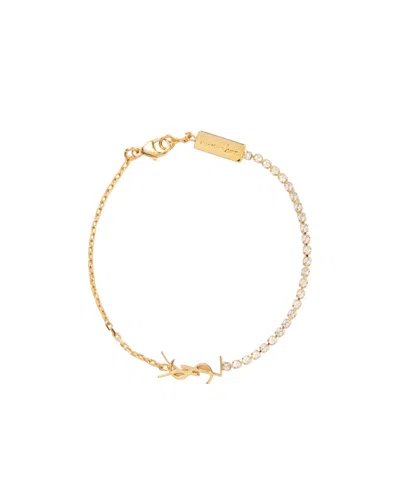 Saint Laurent Monogranne Crystal Bracelet In Yellow