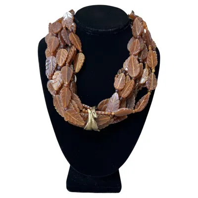 Pre-owned Saint Laurent Monumental Ysl Leaf Necklace In Multi