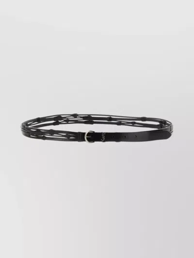 Saint Laurent Moon Crescent Slim Woven Belt In Black