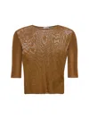 Saint Laurent Mordore Viscose Knit Cassandre Top In Brown
