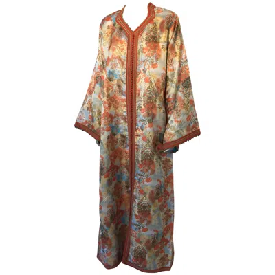 Pre-owned Saint Laurent Moroccan Caftan Floral Brocade Multicolored Embroidered Kaftan 1970s In Brown