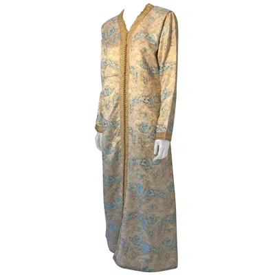 Pre-owned Saint Laurent Moroccan Caftan, Turquoise And Gold Brocade Kaftan Size Medium In Brown