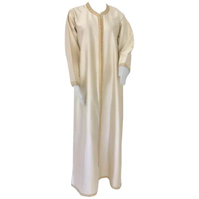 Pre-owned Saint Laurent Moroccan Elegant Luxury Dupiono Silk Caftan Gown Maxi Dress In Sand