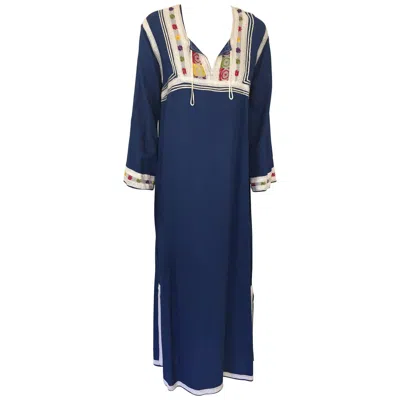 Pre-owned Saint Laurent Moroccan Vintage Blue Caftan, 1970 Maxi Dress Kaftan By Glenn Boston Size M