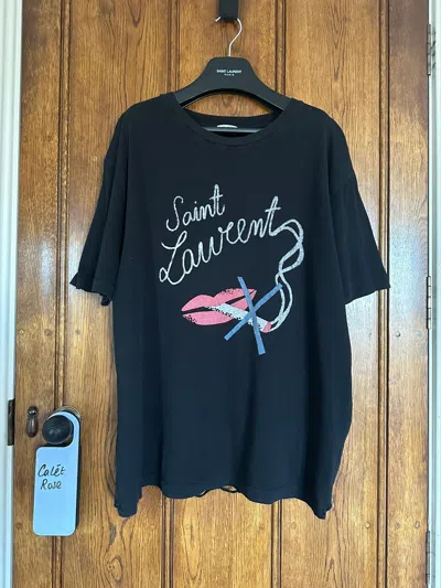 Pre-owned Saint Laurent Most Wanted No Smoking Lips Black T Shirt Xl
