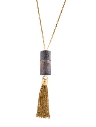 Pre-owned Saint Laurent Mother Of Pearl Paris Angelica Mini Tassel Pendant Necklace, 28" In Multi