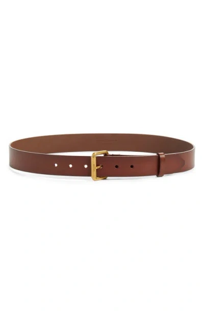 Saint Laurent Moto Calfskin Leather Belt In Brown