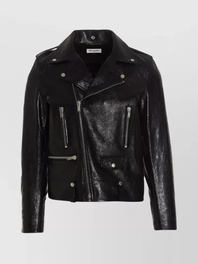 Saint Laurent Classic Motorcycle Puffer Jackets Black