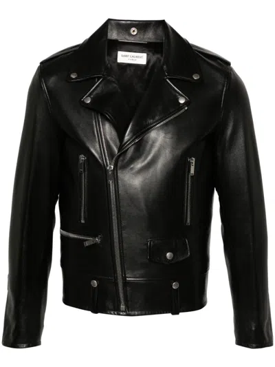 Saint Laurent Leather Biker Jacket In Black