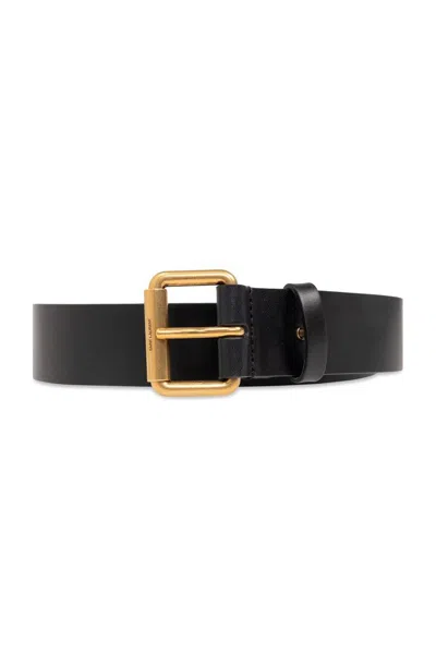 Saint Laurent Motorcycle Logo Engraved Belt In Black